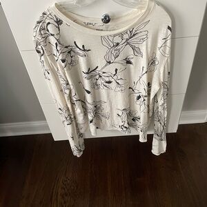 Anthropology Boxy Floral Print Cream Top